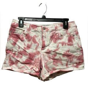 Judy Blue Pink White Tie Dye Shorts Size Large Mid Rise 3 1/2 " Inseam